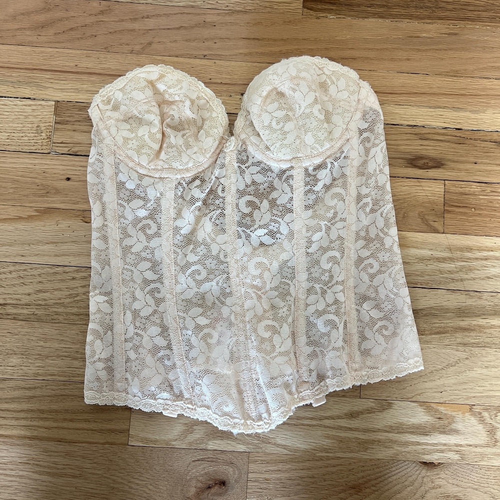 Vintage 90s‎ cream lace bustier corset underwire boning 34B